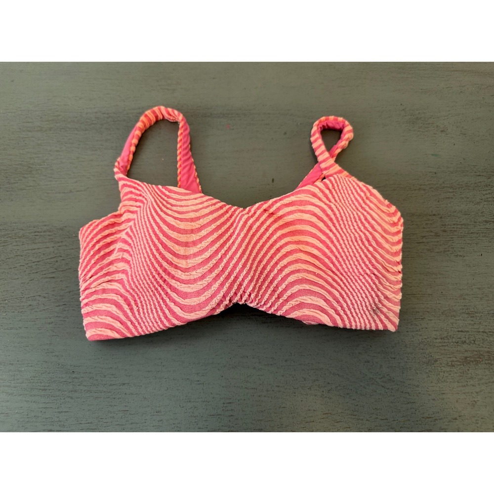 Luli Fama Pink Orange Wavy Textured Underwire Bikini Top Medium Lace Up Back